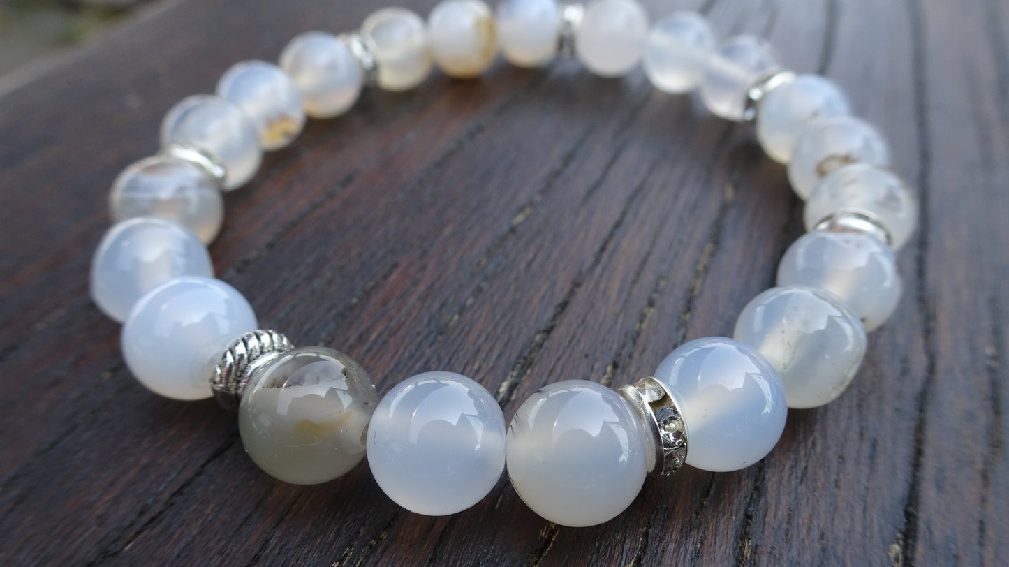 Bracelet perles naturelles 8mm blanc translucide - BR139