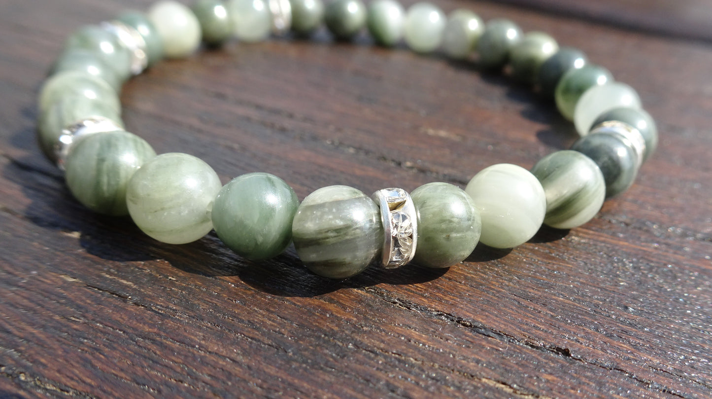 Bracelet perles naturelles 6 mm tons verts - BR142