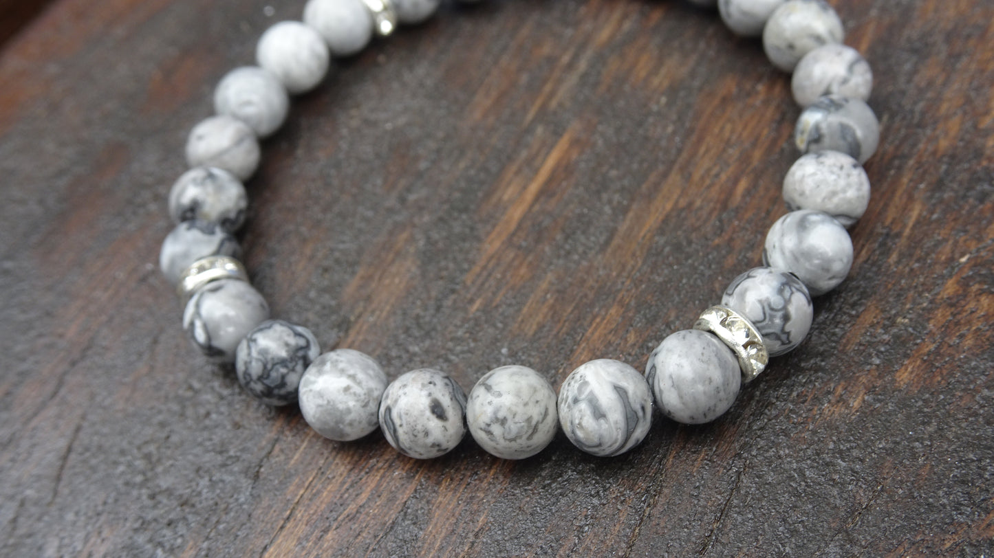 Bracelet perles naturelles 6 mm grises - BR156