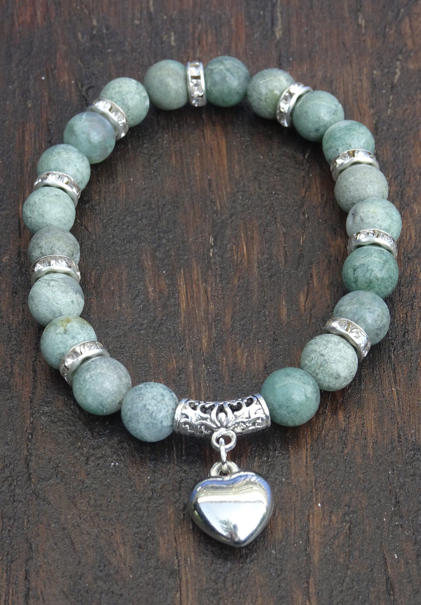 Bracelet perles naturelles 8 mm vert sauge - BR187