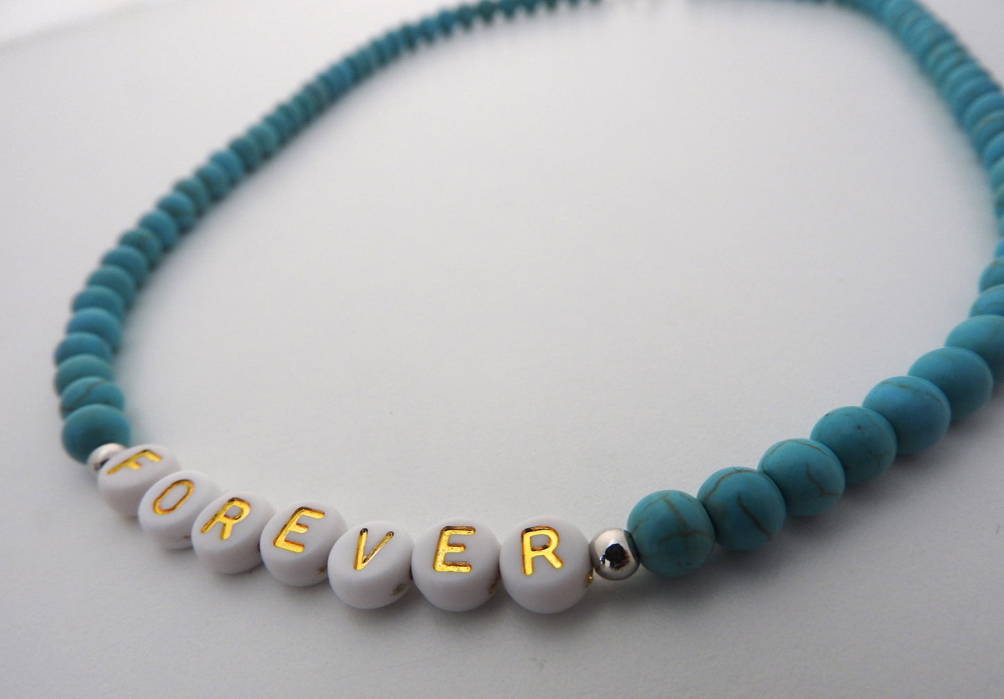 Collier perles naturelles turquoise 6 mm , FOREVER - CO131