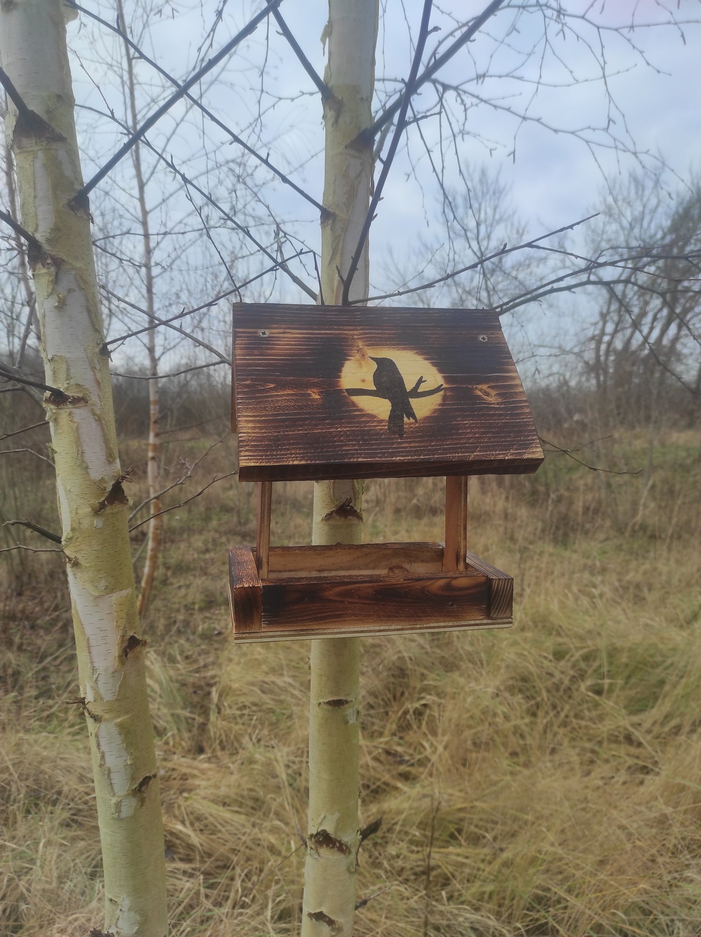 Mangeoire Oiseaux Extérieur (bois aspect brûlé)- BO002/2