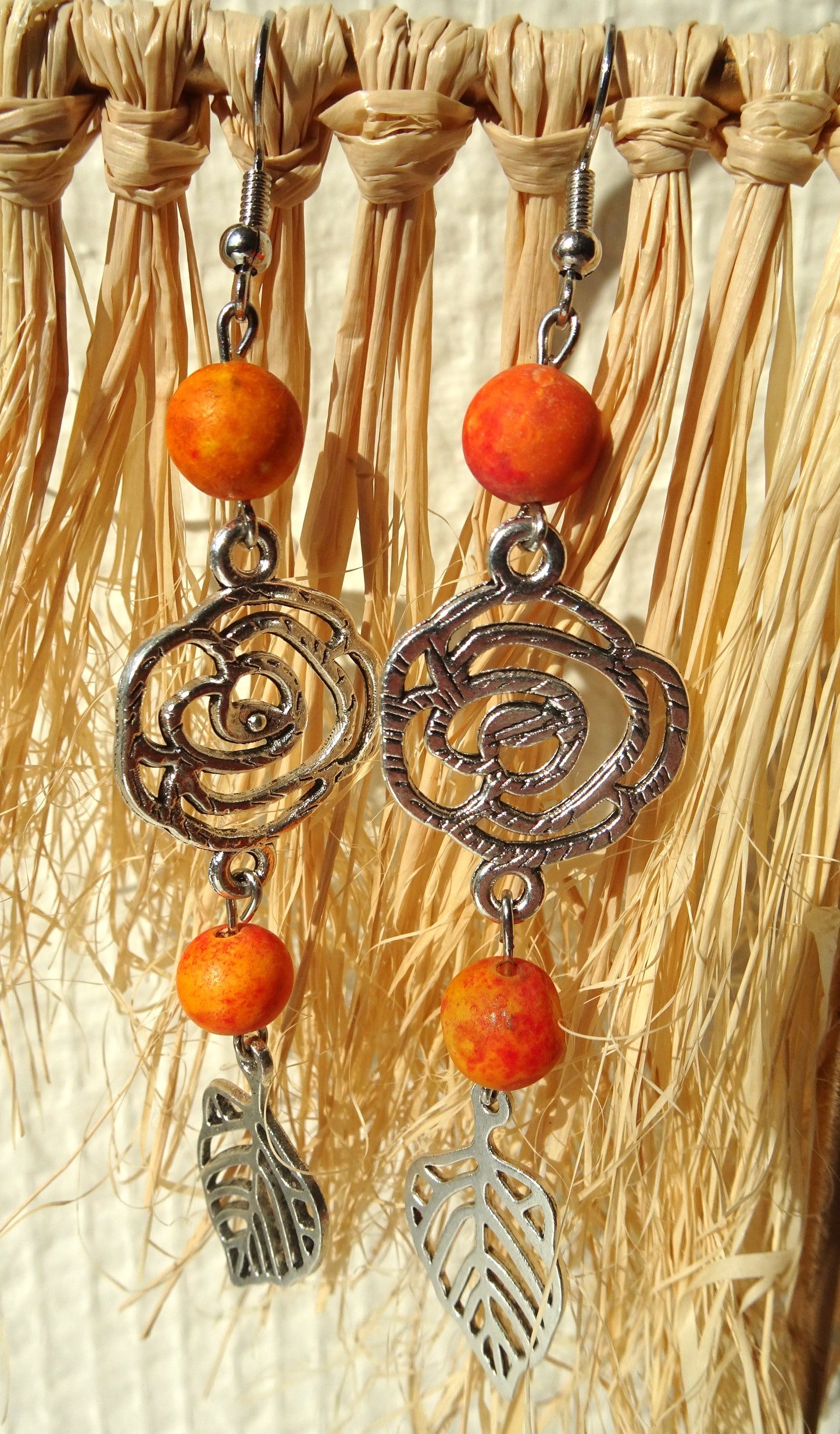 BOUCLES D'OREILLES PERLES NATURELLES ORANGES - BO120