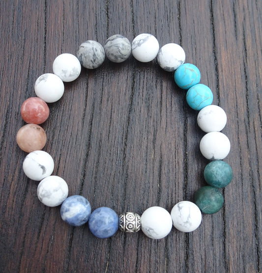 Bracelet perles naturelles 8 mm multicolore  - BR140