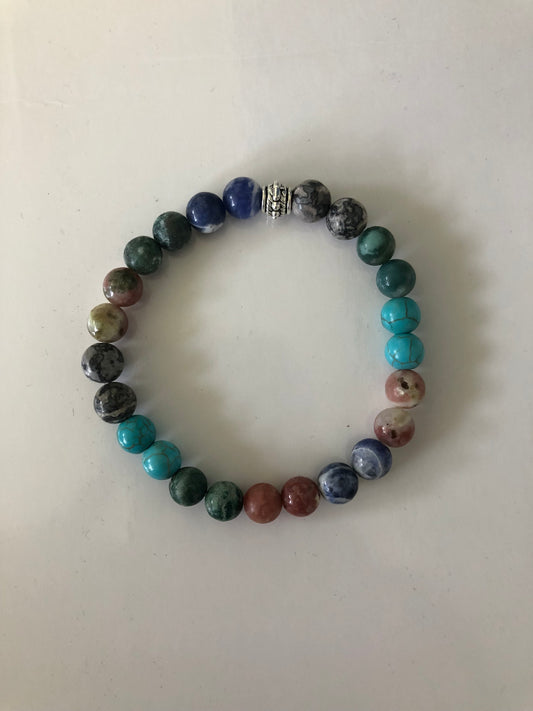 Bracelet perles naturelles 8 mm  multicolores - BR144