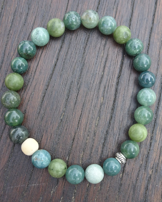 Bracelet perles naturelles 8 mm vert foncé - BR145