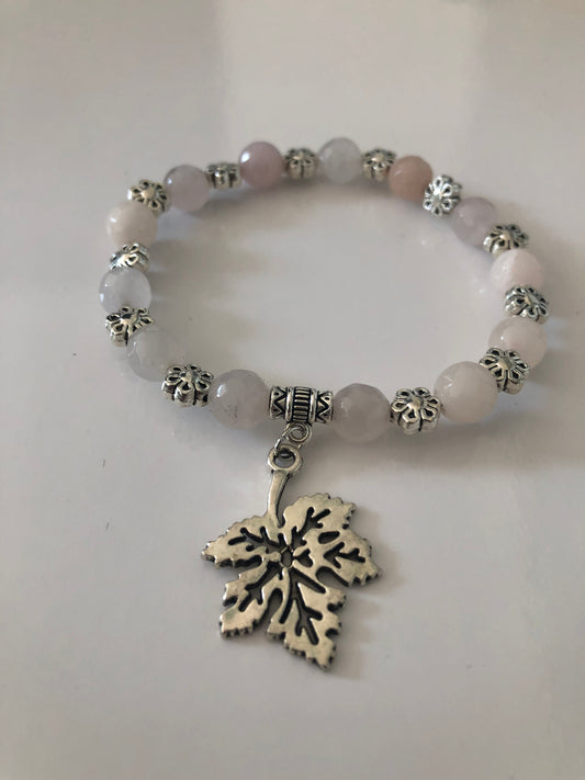 Bracelet perles naturelles facettées 8 mm blanc rosé - BR180*