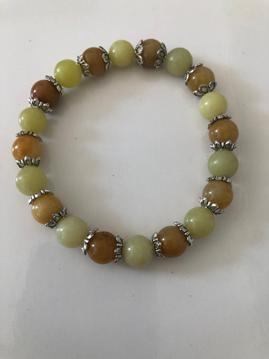 Bracelet perles naturelles 8 mm  jaunes et orangées - BR183*