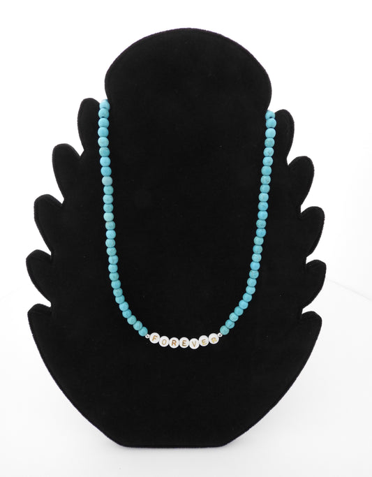 Collier perles naturelles turquoise 6 mm , FOREVER - CO131