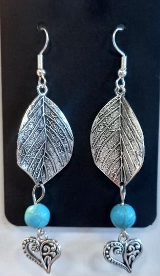 Boucles d'oreilles, perles naturelles et feuille argentée - BO013B